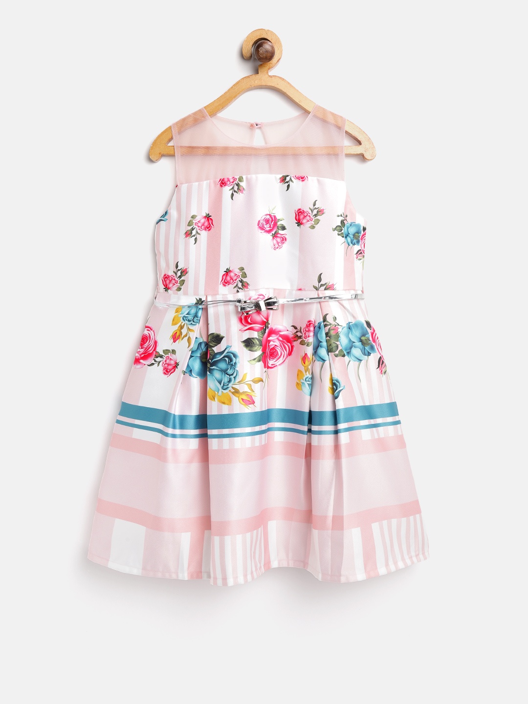 

Peppermint Girls Peach-Coloured & Off-White Floral Print Fit & Flare Dress