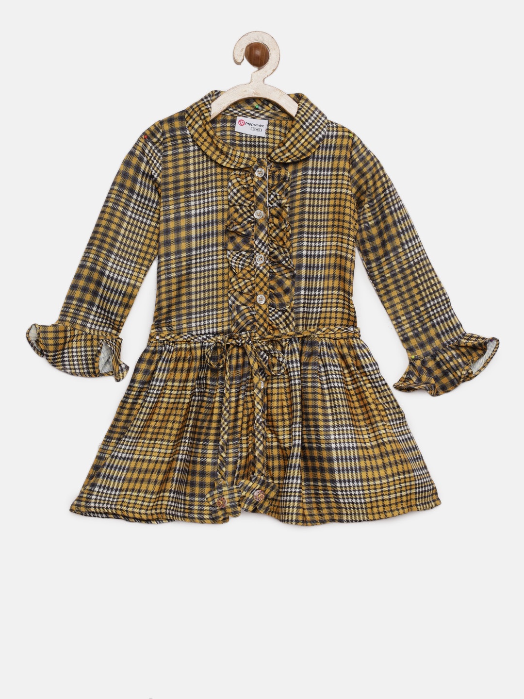 

Peppermint Girls Mustard Yellow Checked Fit and Flare Dress