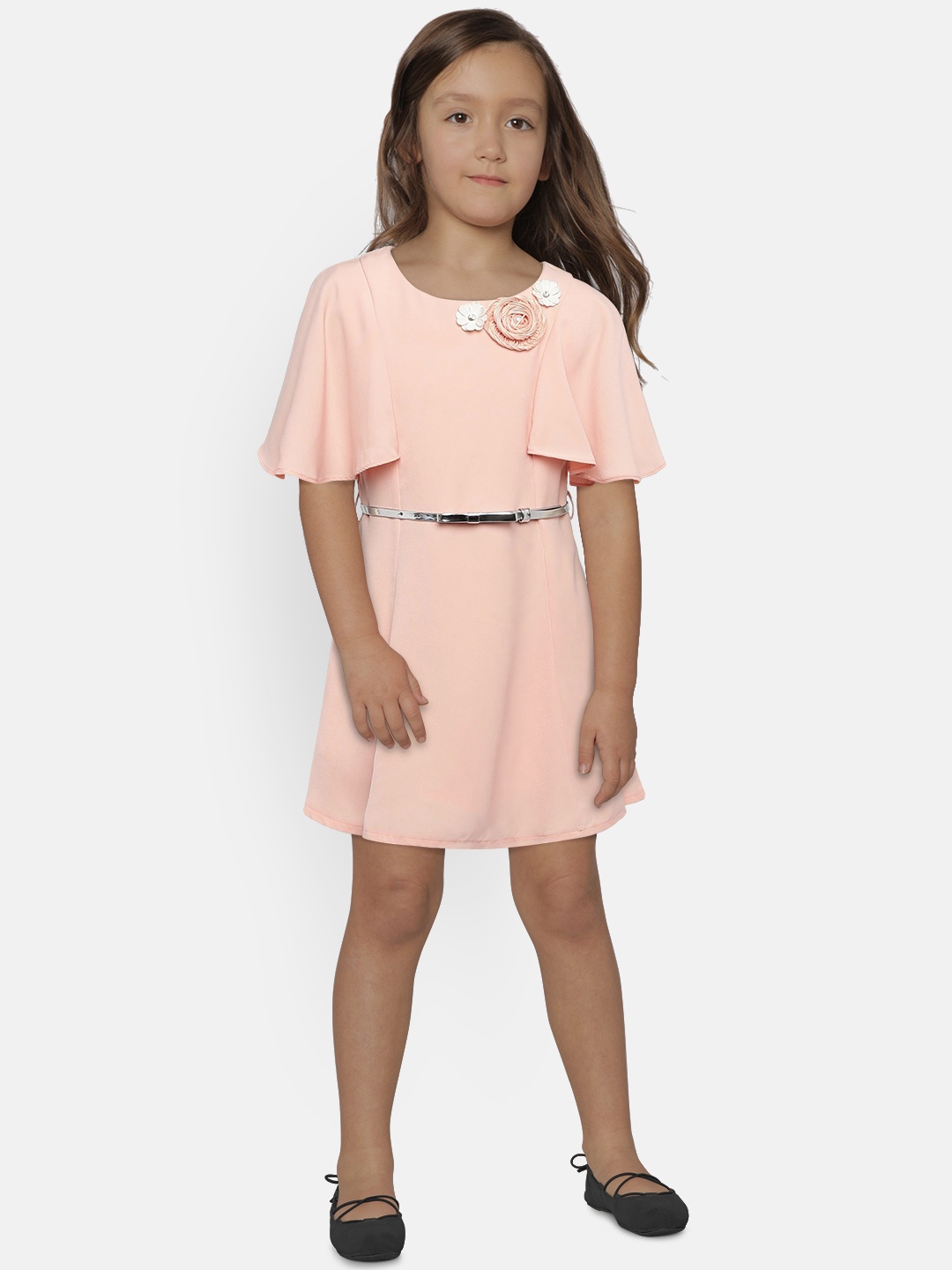 

Peppermint Girls Peach-Coloured Solid Fit and Flare Dress