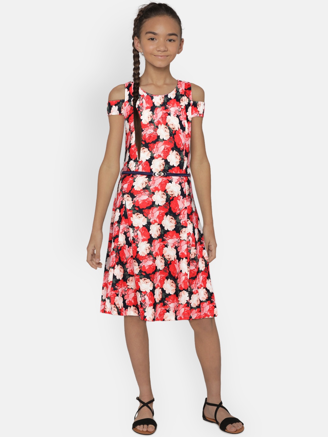 

Peppermint Girls Red Printed A-Line Dress