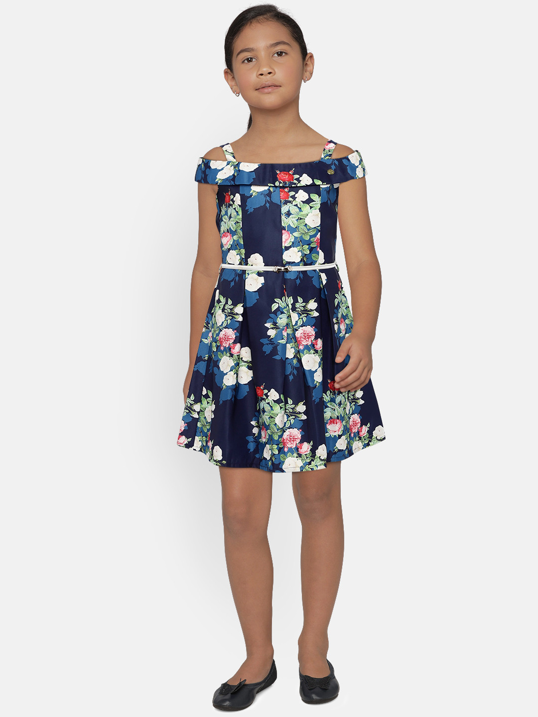 

Peppermint Girls Blue Printed Fit and Flare Dress