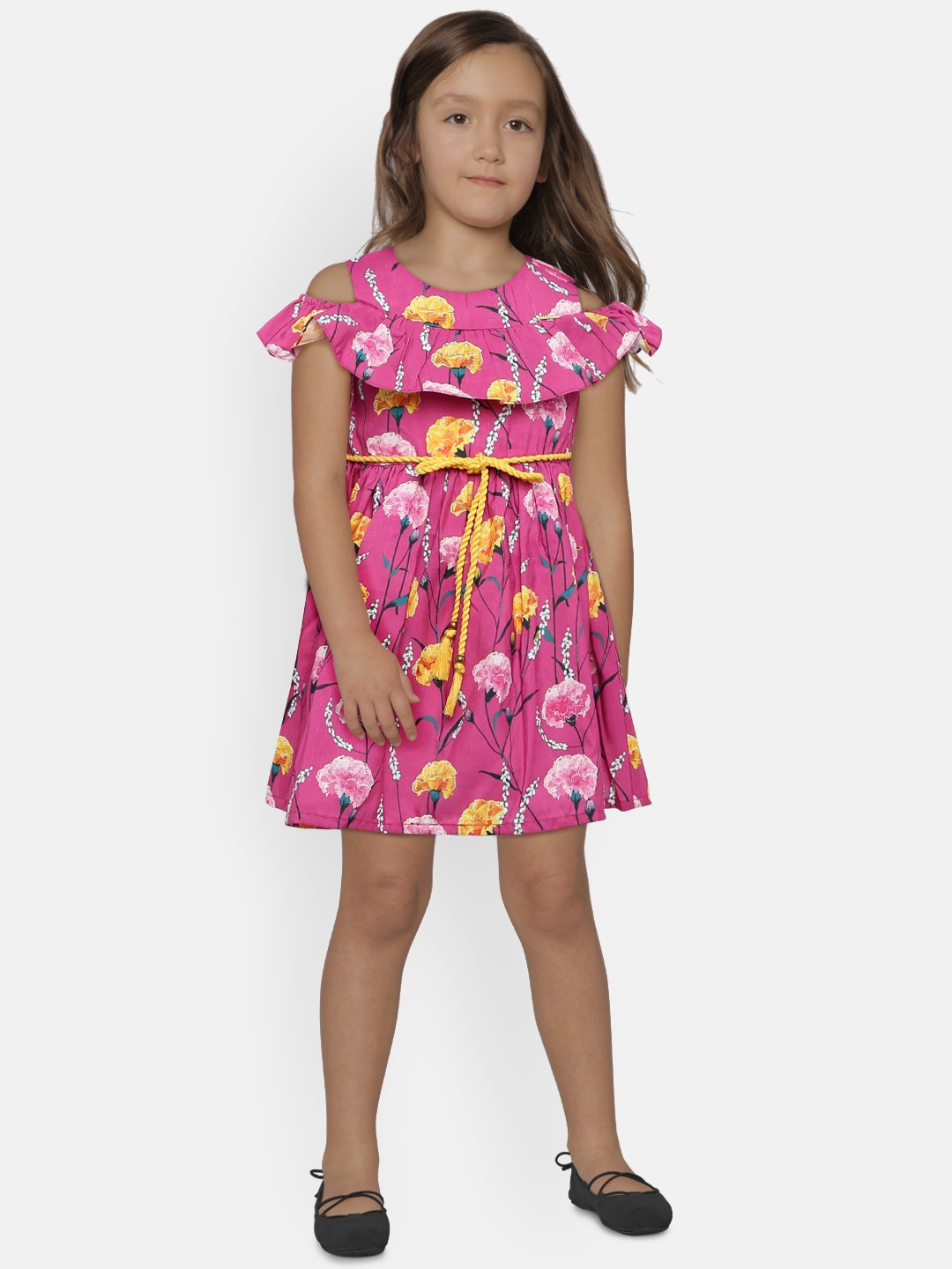 

Peppermint Girls Pink WINTER RUSH Printed Fit and Flare Dress