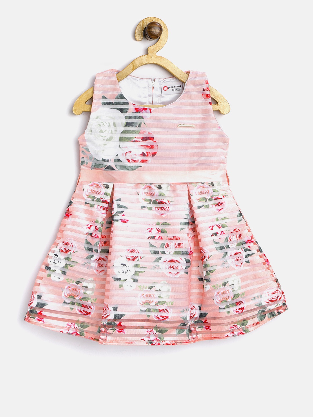 

Peppermint Girls Peach-Coloured Printed Fit & Flare Dress