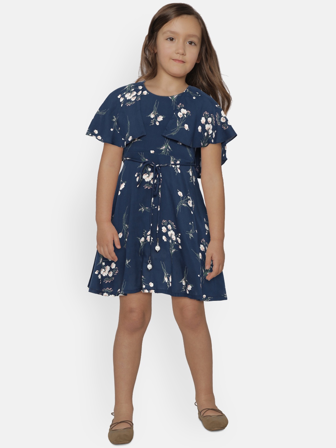 

Peppermint Girls Blue Floral Printed Fit and Flare Dress