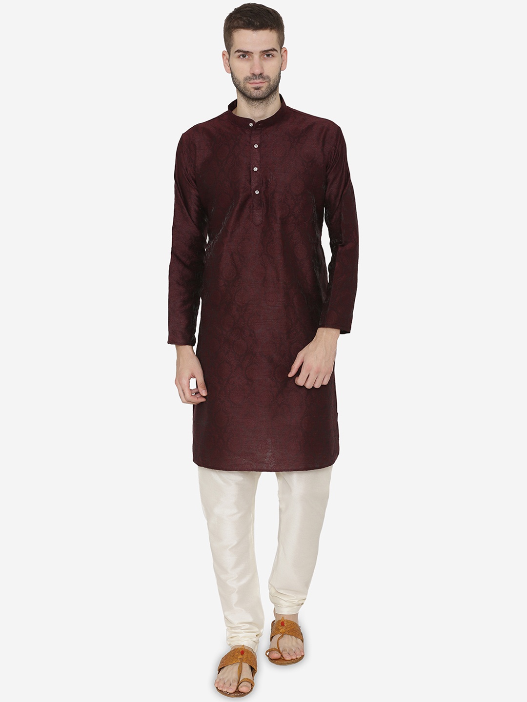 

Wintage Men Coffee Brown Woven Design Straight Kurta