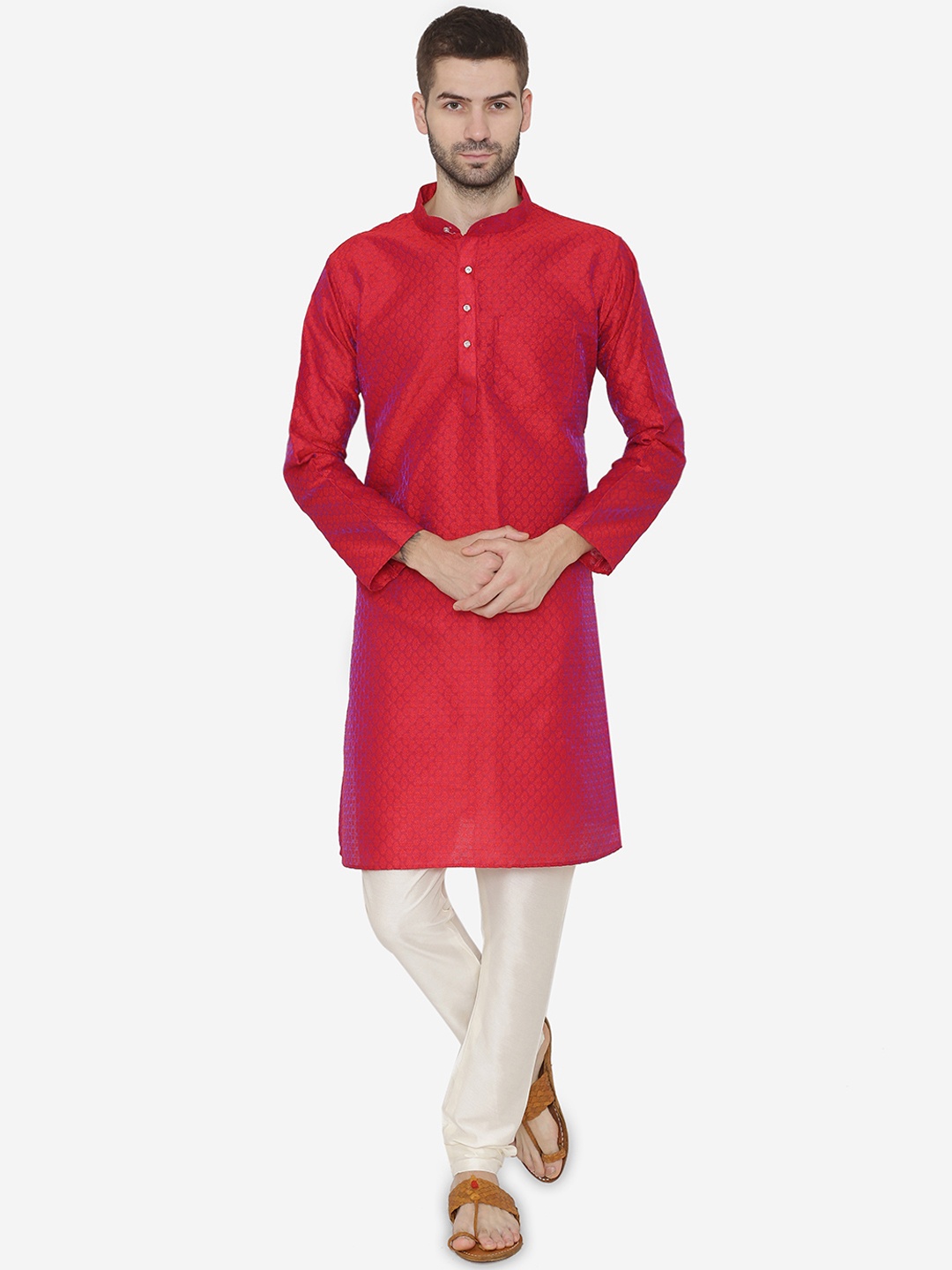 

Wintage Men Red Woven Design Straight Kurta
