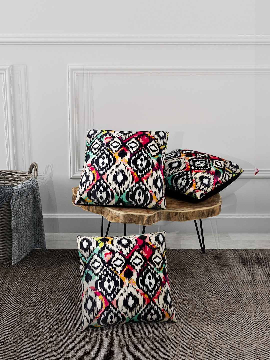 

BIANCA Multicoloured Set of 3 Geometric Square Cushion Covers, Multi