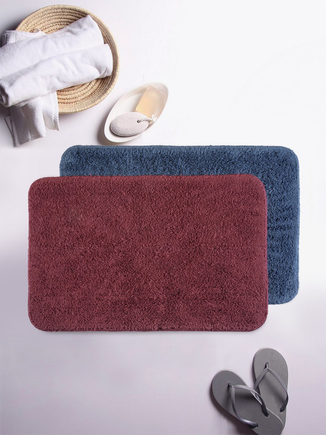

BIANCA Navy Blue & Burgundy Set of 2 Anti Skid Bath Rugs