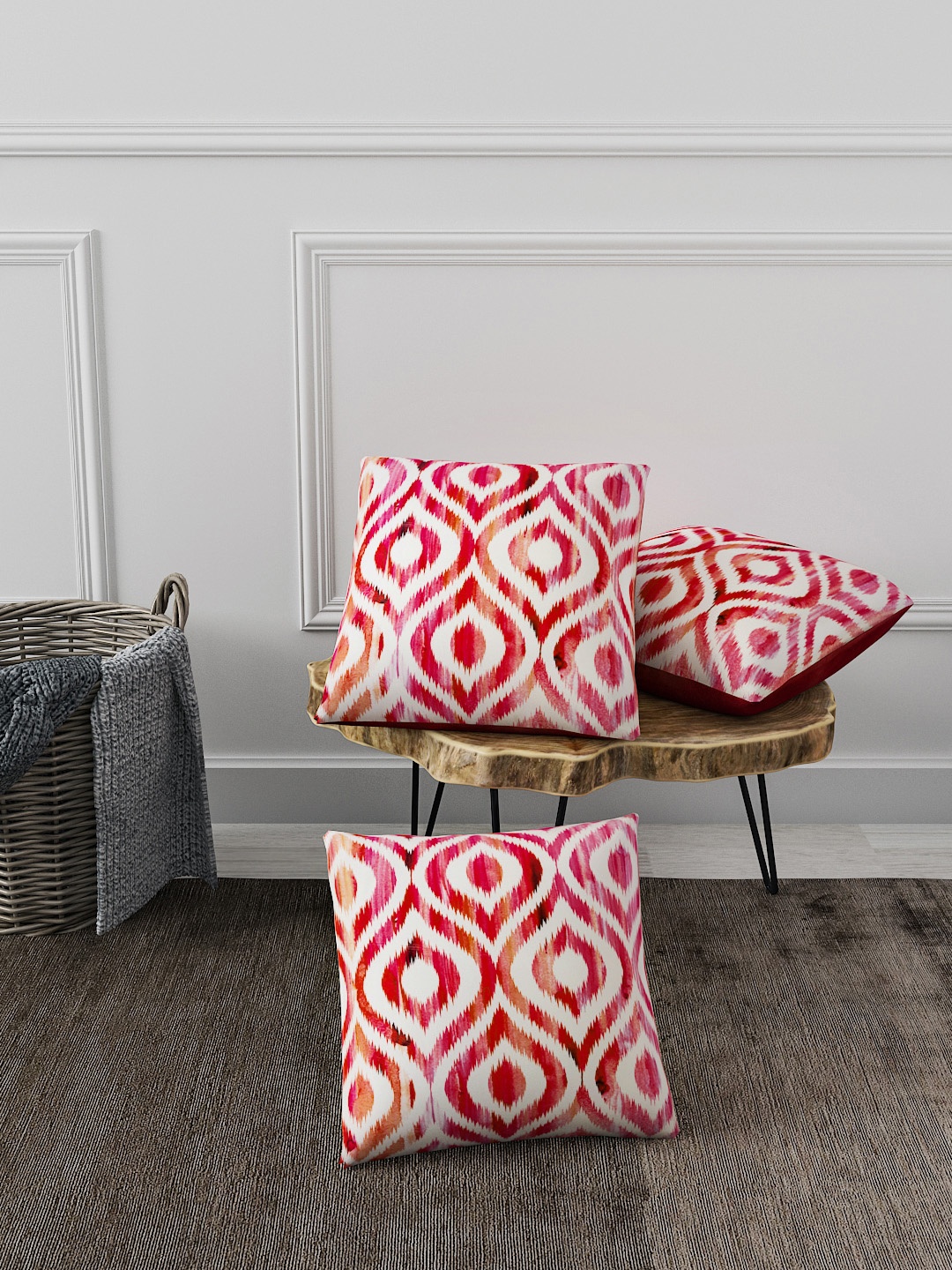 

BIANCA Pink Set of 3 Ethnic Motifs Square Cushion Covers