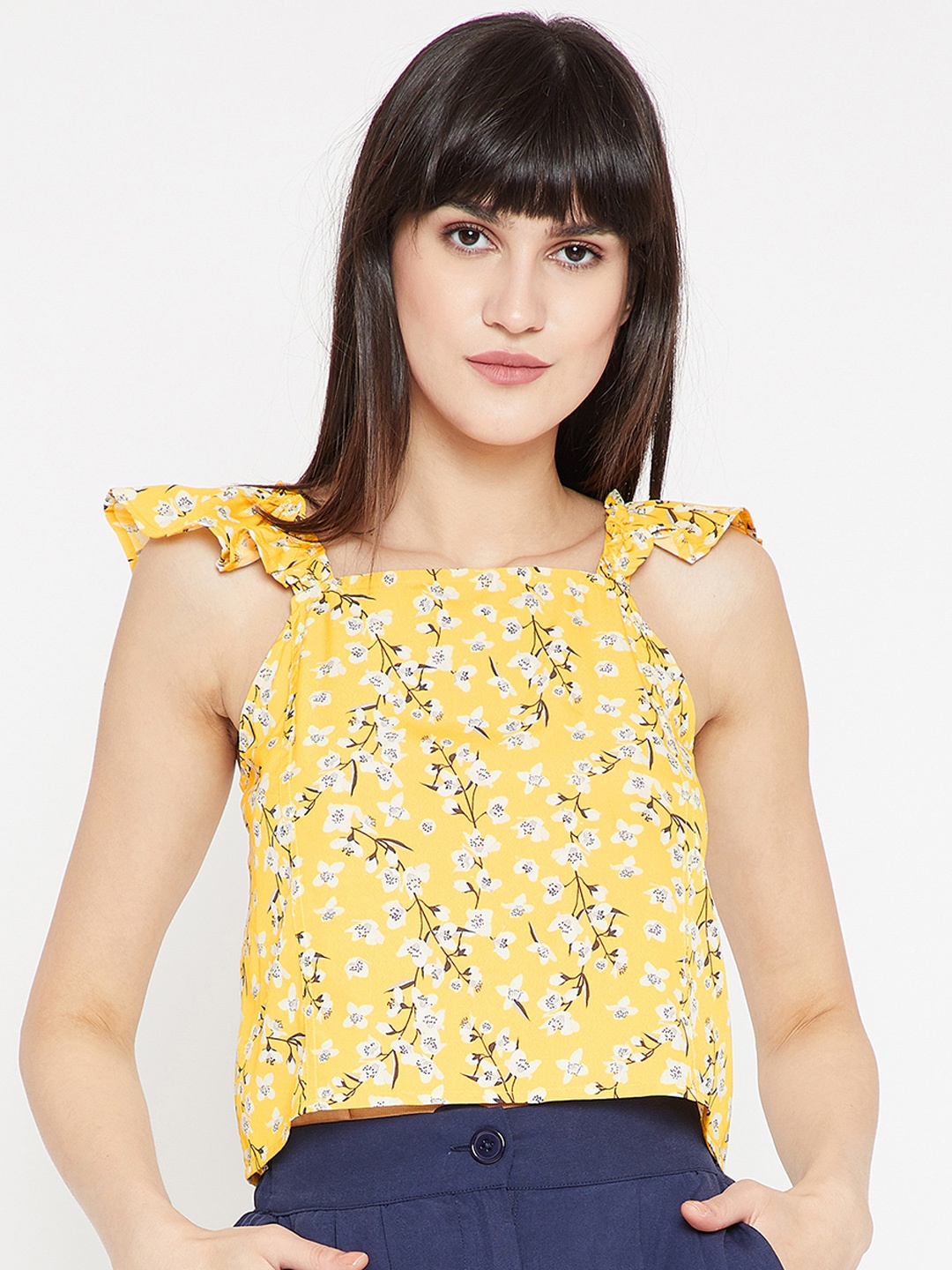 

RARE Women Yellow Printed A-Line Crop Top