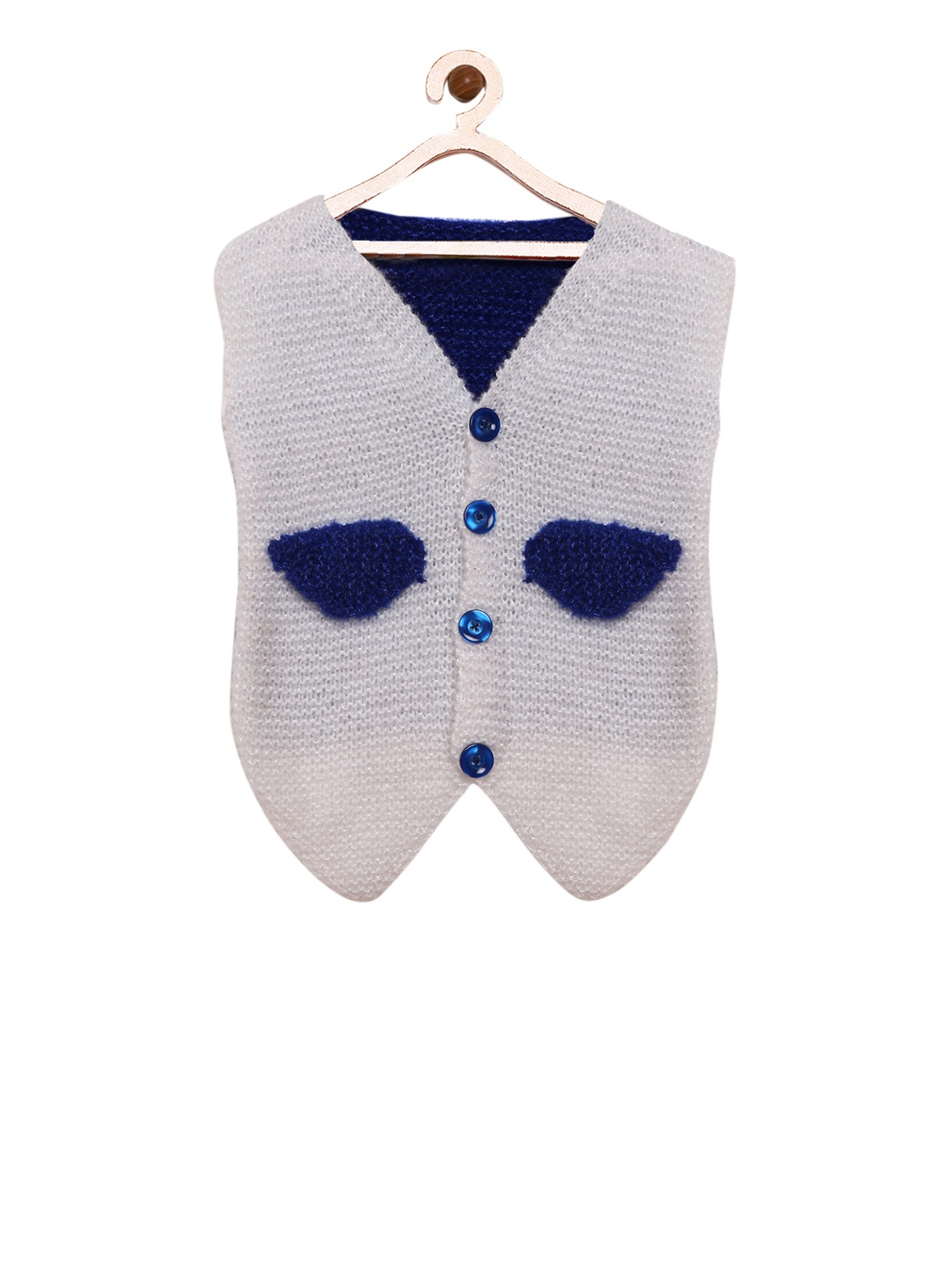 

CHUTPUT Girls White & Blue Colourblocked Sweater Vest