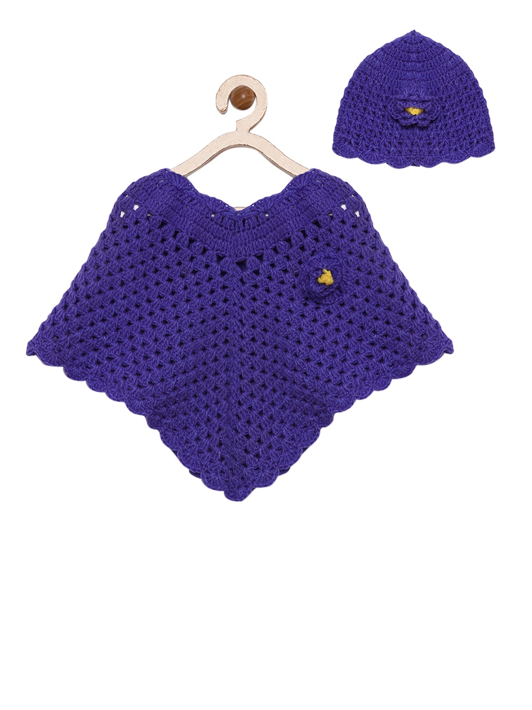 

CHUTPUT Girls Blue Self Design Poncho with A Beanie Cap