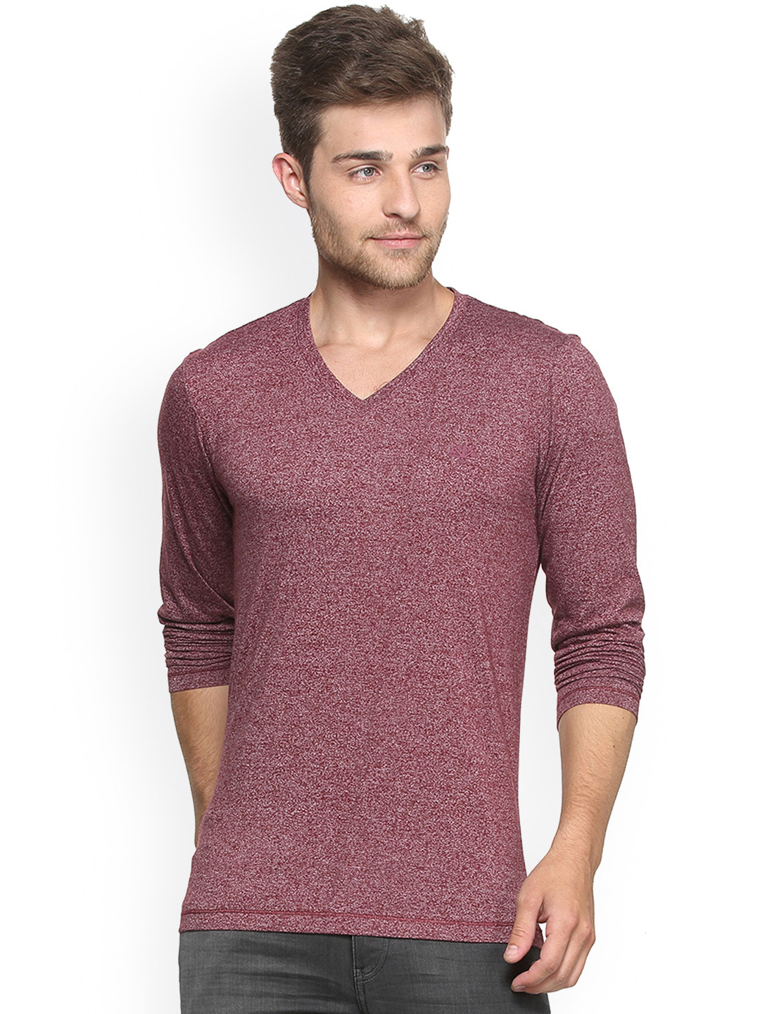 

Peter England Men Maroon Solid V-Neck T-shirt