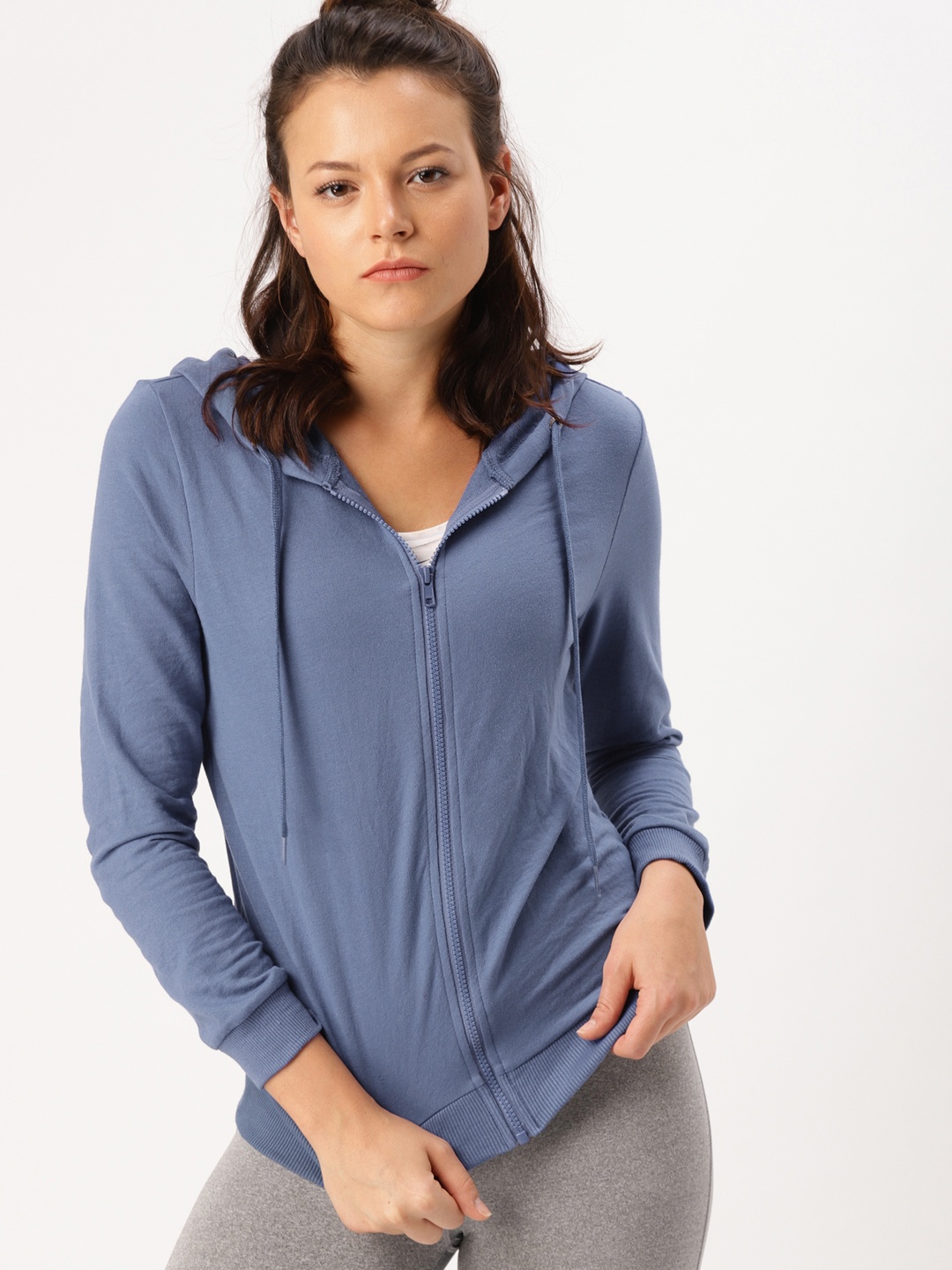 

DressBerry Women Blue Solid Hooded Sweatshirt
