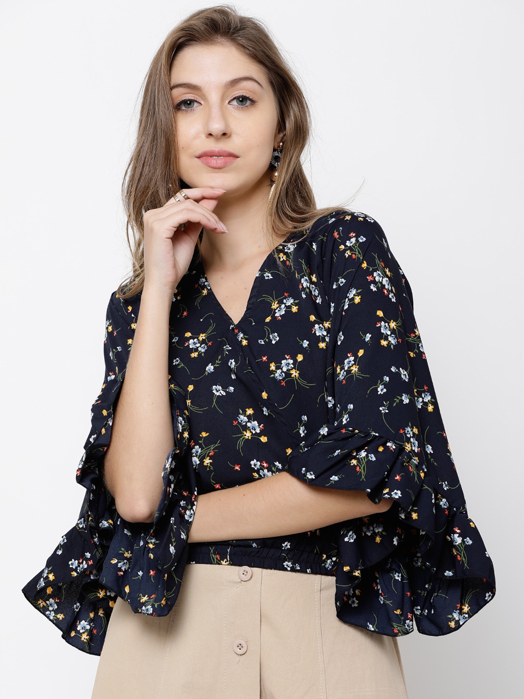 

Tokyo Talkies Women Navy Blue Printed Wrap Top
