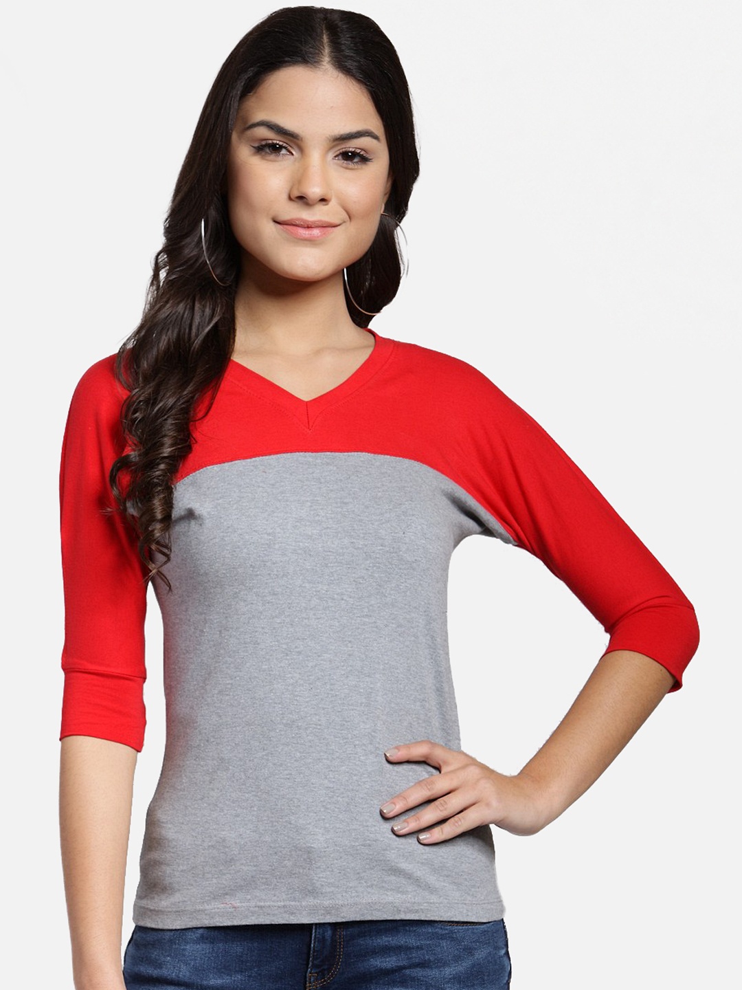 

Cation Women Grey Colourblocked Top