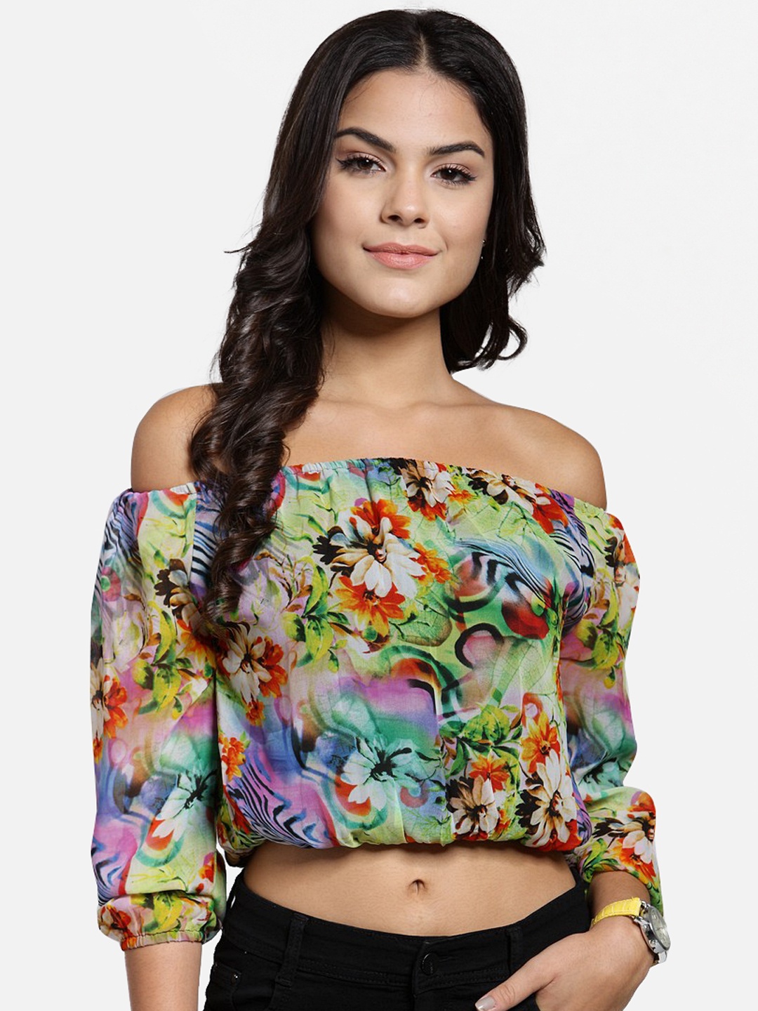 

Cation Women Multicoloured Printed Bardot Top, Multi
