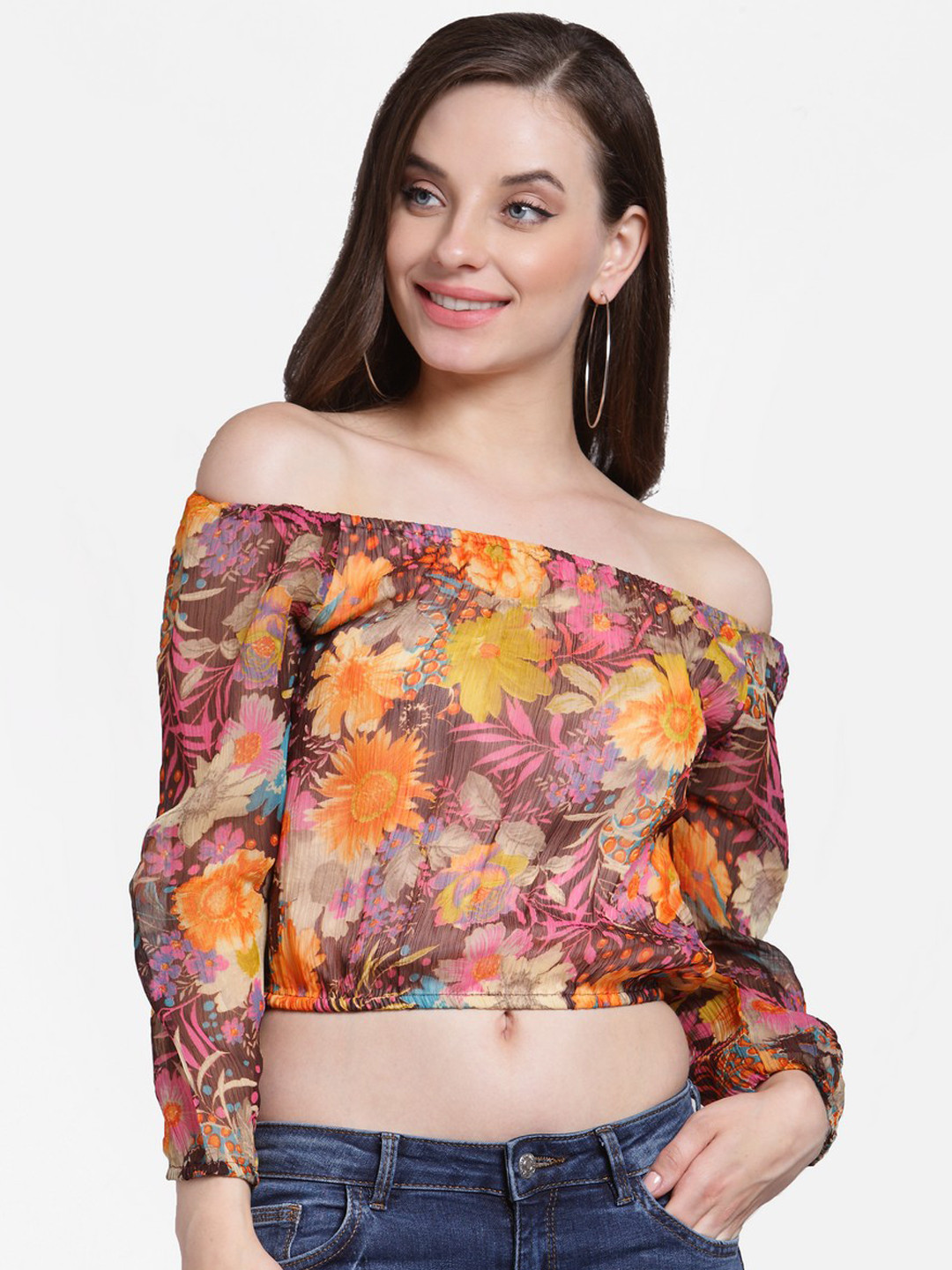 

Cation Women Multicoloured Printed Bardot Top, Multi
