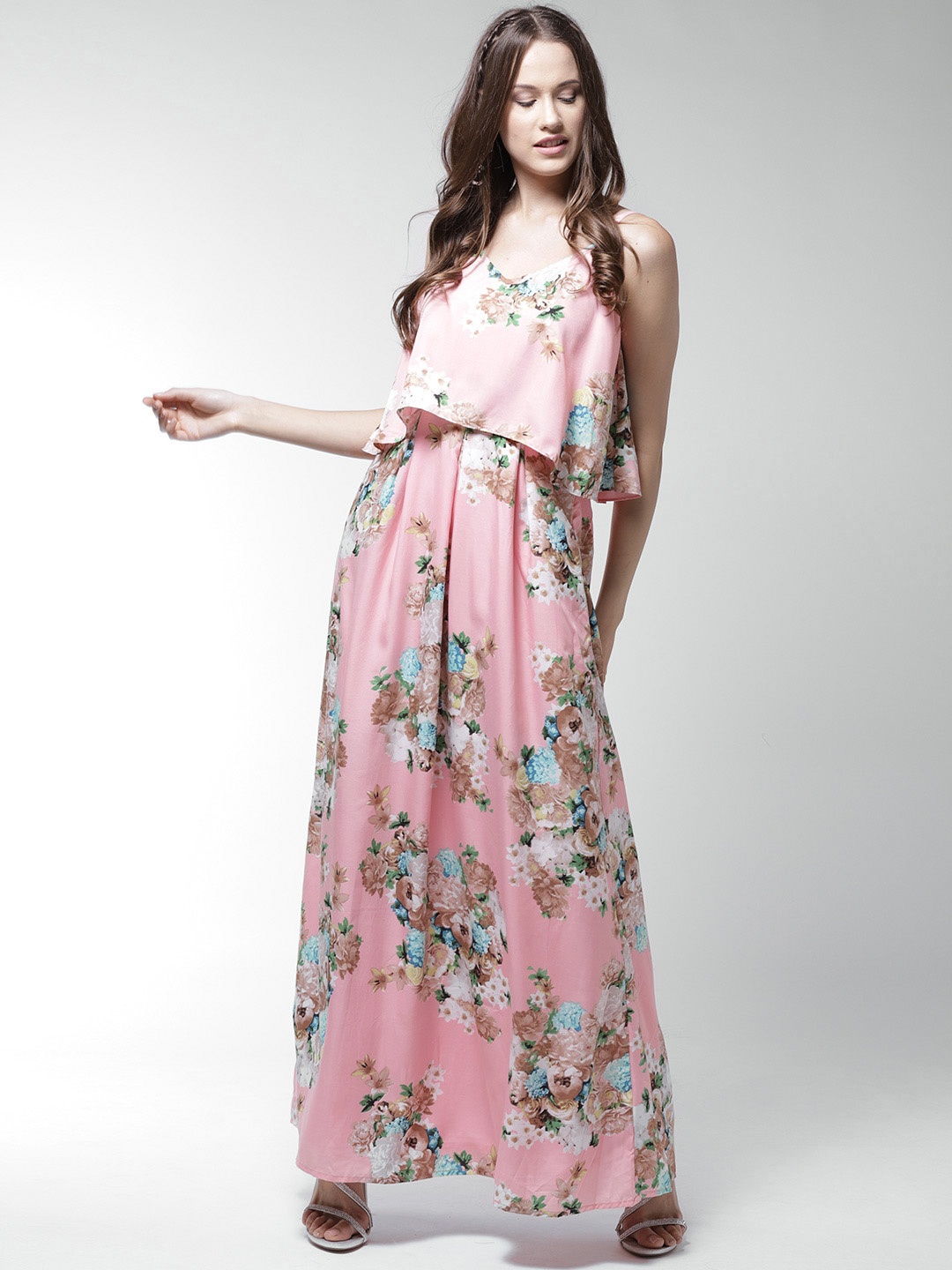 

La Zoire Women Peach-Coloured Layered Printed Maxi Dress