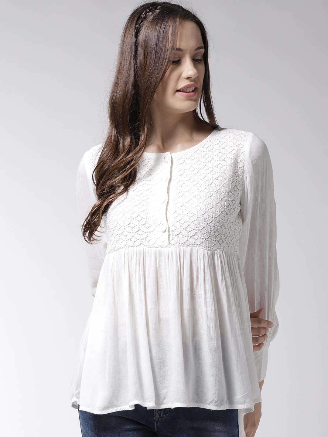 

La Zoire Women Off-White Self-Design Empire Top