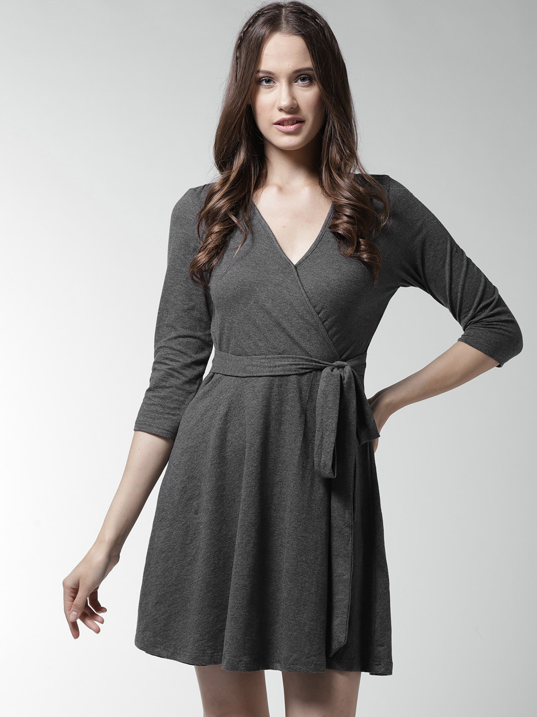 

La Zoire Women Grey Melange Solid Wrap Dress
