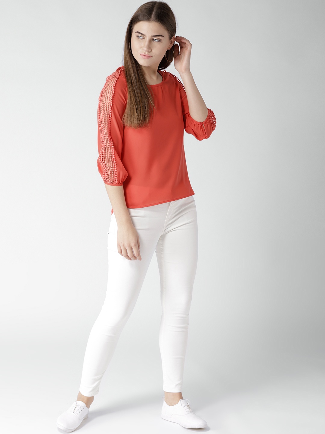 

Harpa Women Coral Orange Solid Top