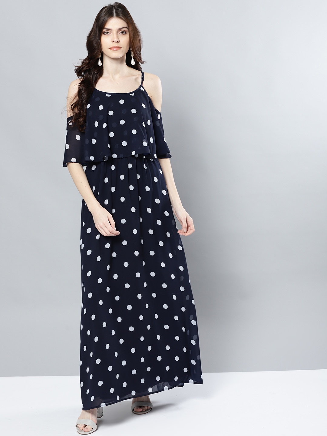 

Harpa Women Navy Blue & White Printed Maxi Dress