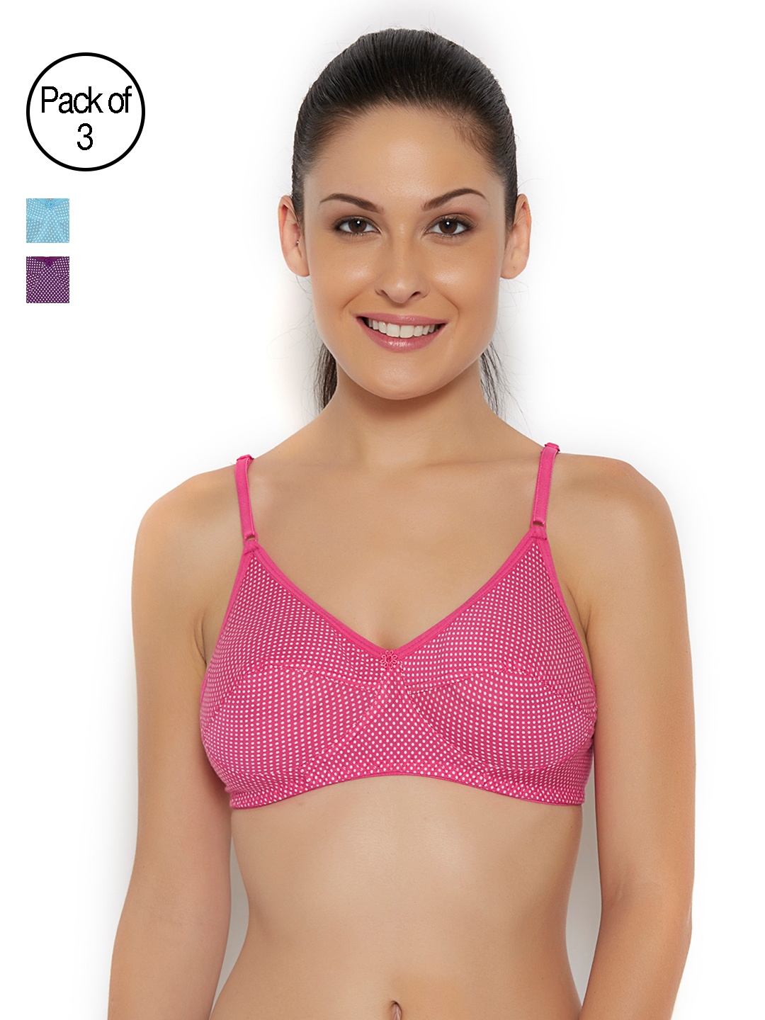 

Floret Women Pack Of 3 Printed Non-Wired Non Padded Everyday Bra NOORI_PINK