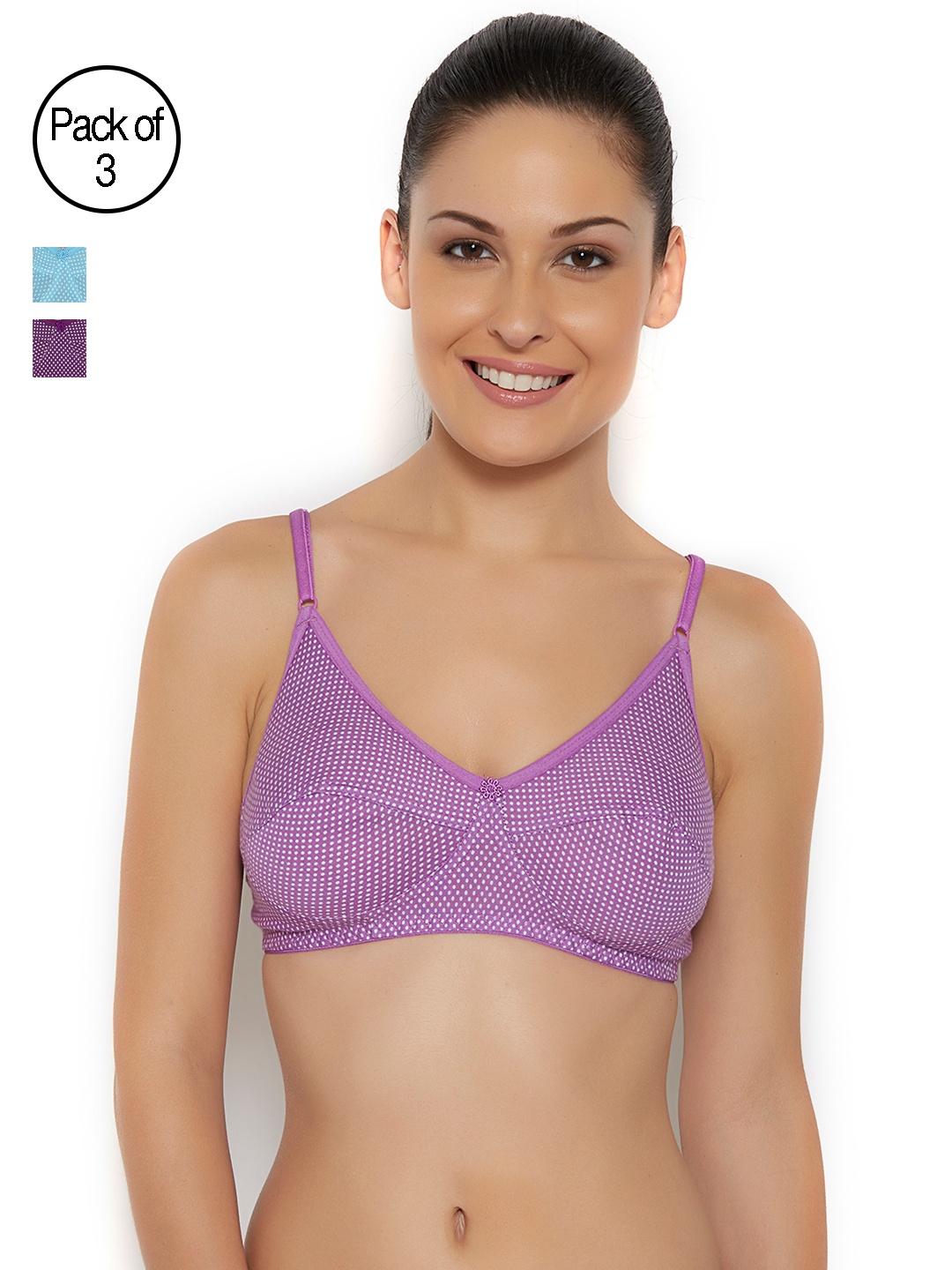 

Floret Women Pack Of 3 Printed Non-Wired Non Padded T-shirt Bra NOORI_WINE, Burgundy