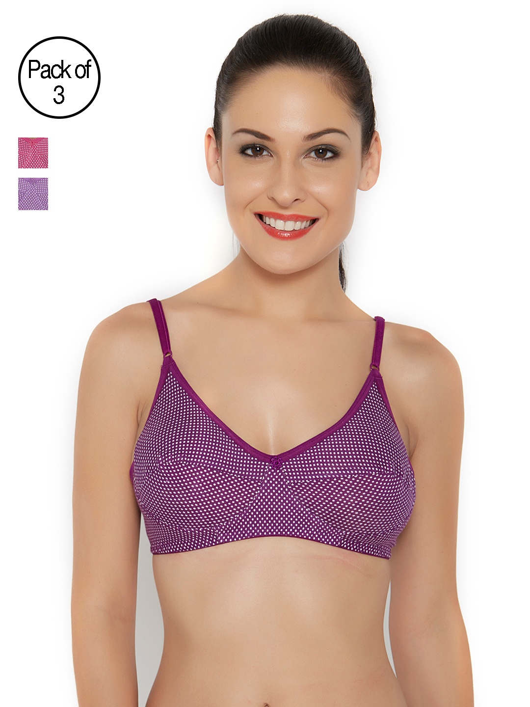 

Floret Women Pack Of 3 Printed Non-Wired Non Padded T-shirt Bra NOORI_PURPLE