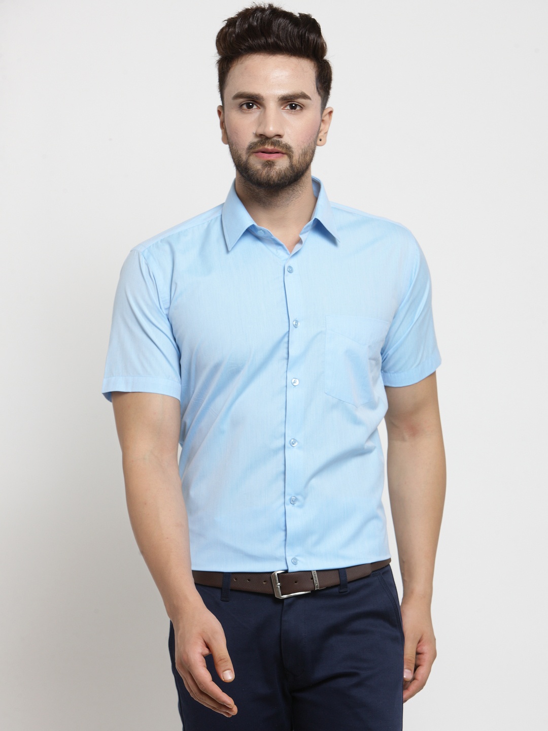 

Hancock Men Blue Slim Fit Solid Formal Shirt