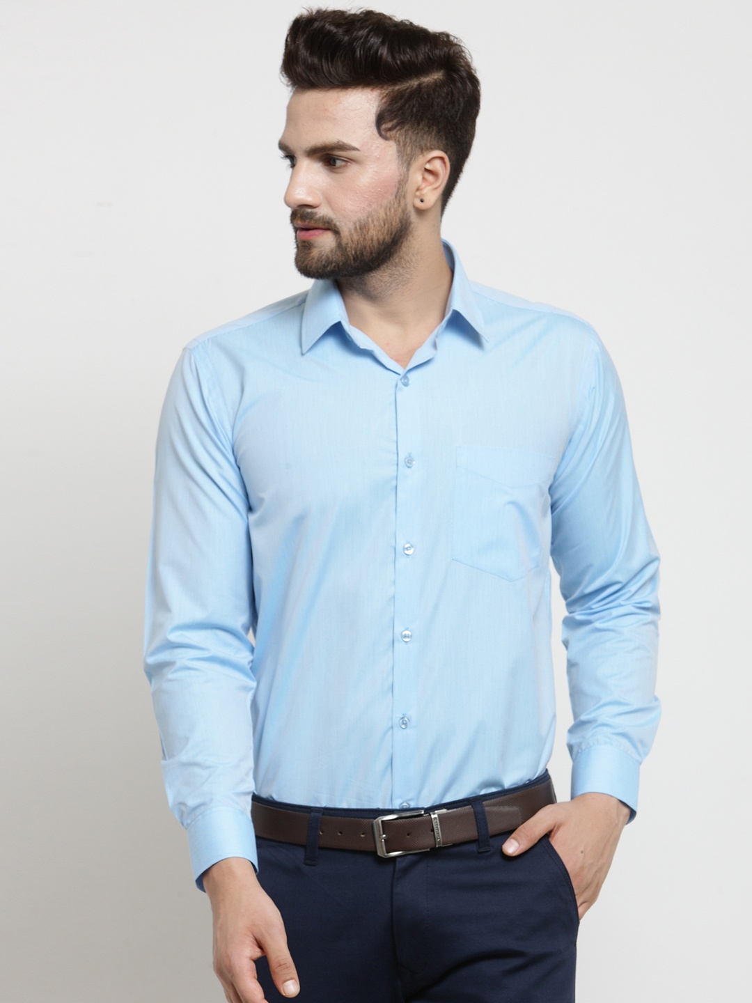 

Hancock Men Blue Slim Fit Solid Formal Shirt