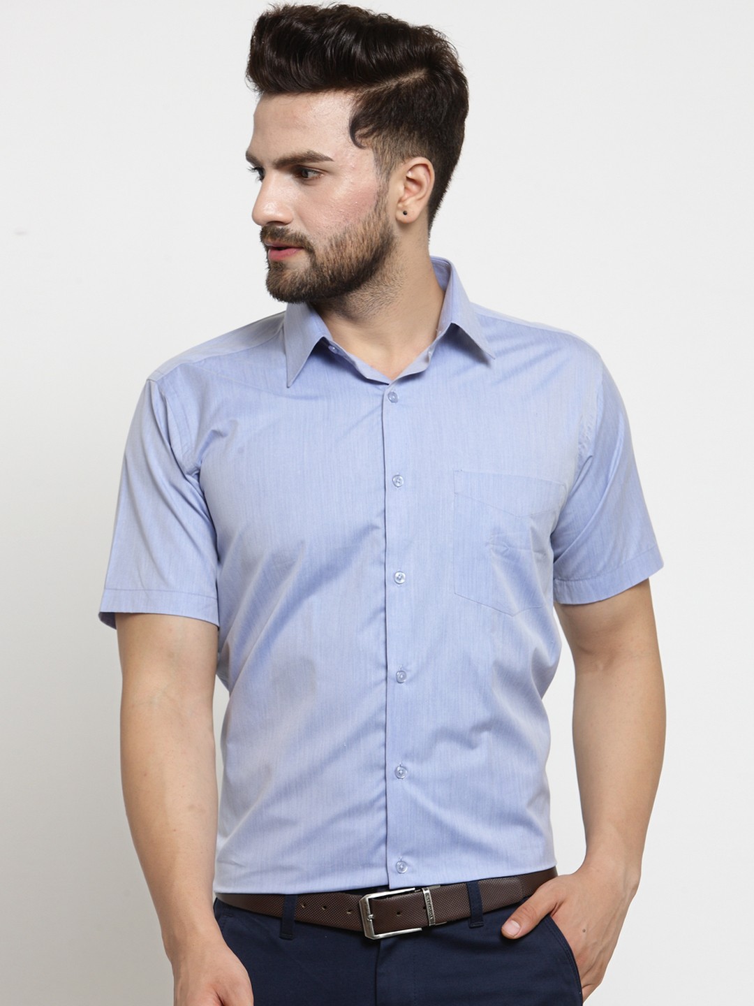 

Hancock Men Blue Slim Fit Solid Formal Shirt