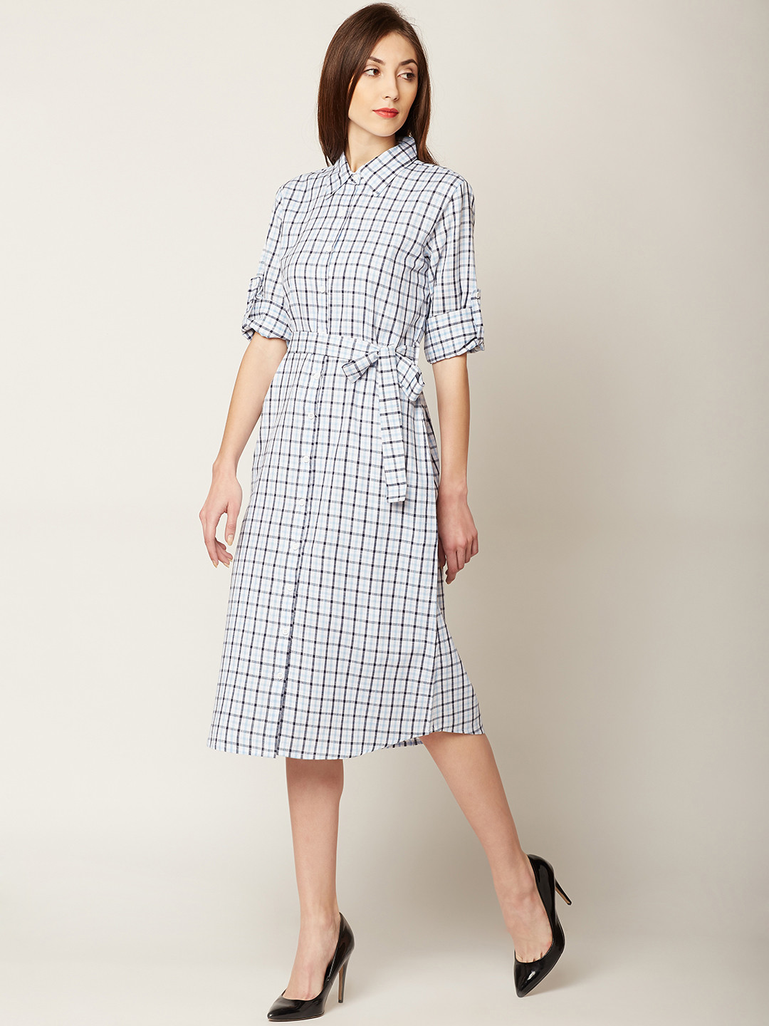 

Miss Chase Women Blue Checked A-Line Dress