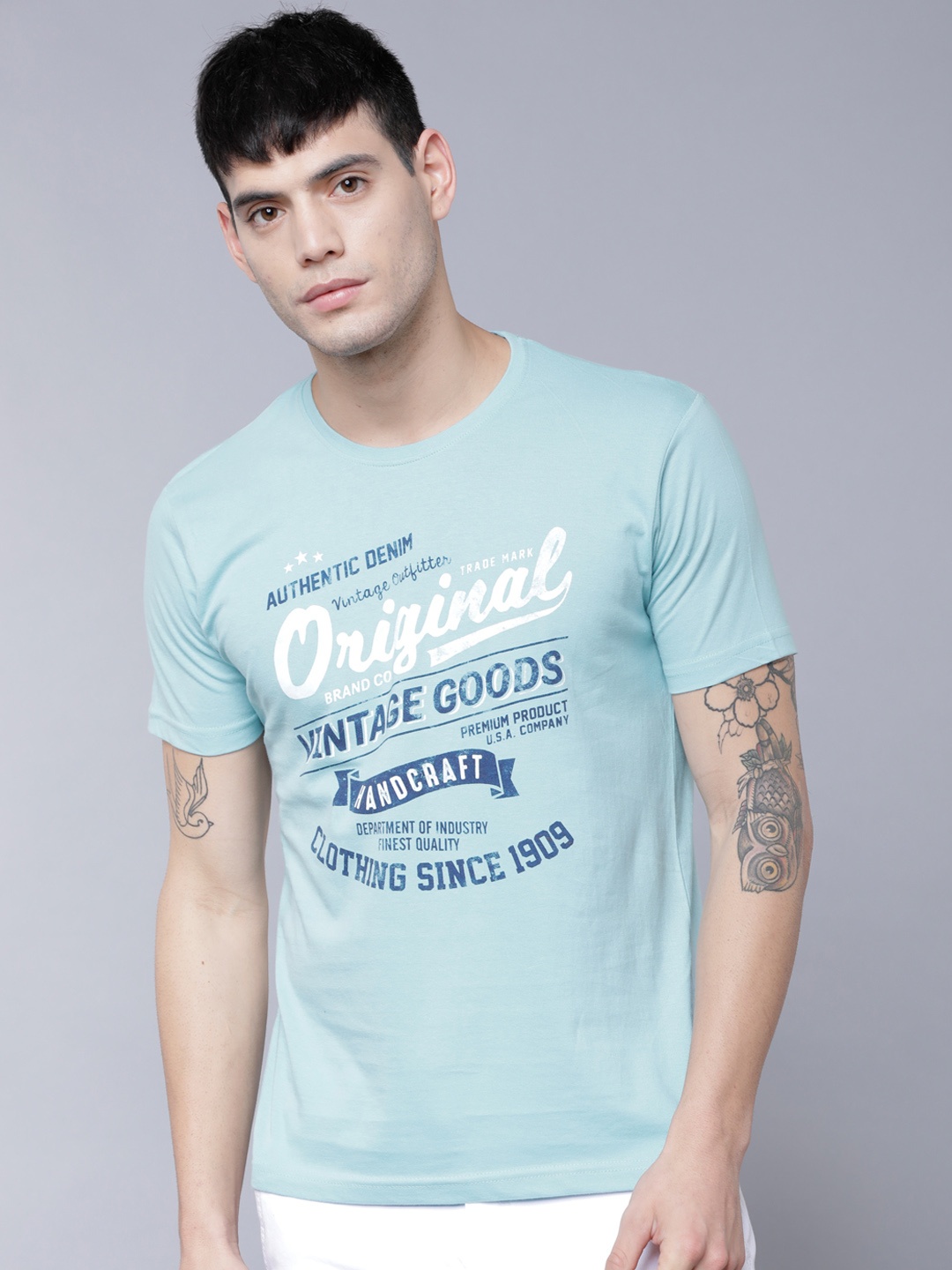 

LOCOMOTIVE Men Blue Printed Round Neck T-shirt