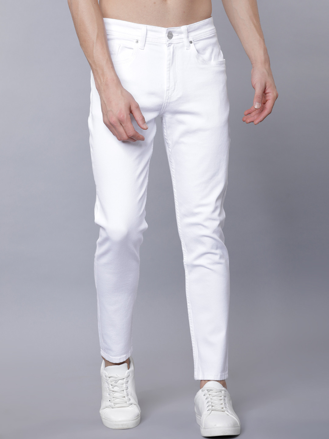 

LOCOMOTIVE Men White Tapered Fit Mid-Rise Clean Look Stretchable Jeans