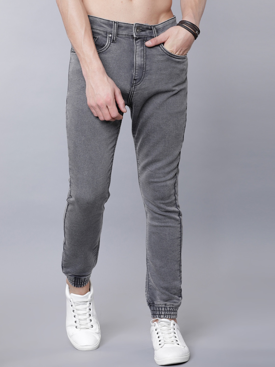 

LOCOMOTIVE Men Grey Jogger Mid-Rise Clean Look Stretchable Jeans