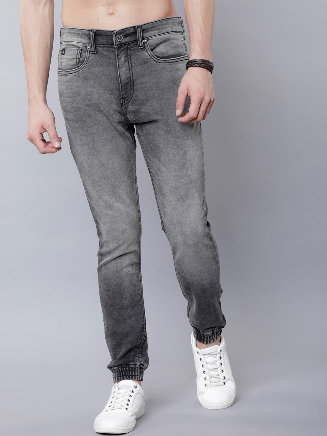 

LOCOMOTIVE Men Grey Jogger Mid-Rise Clean Look Stretchable Jeans