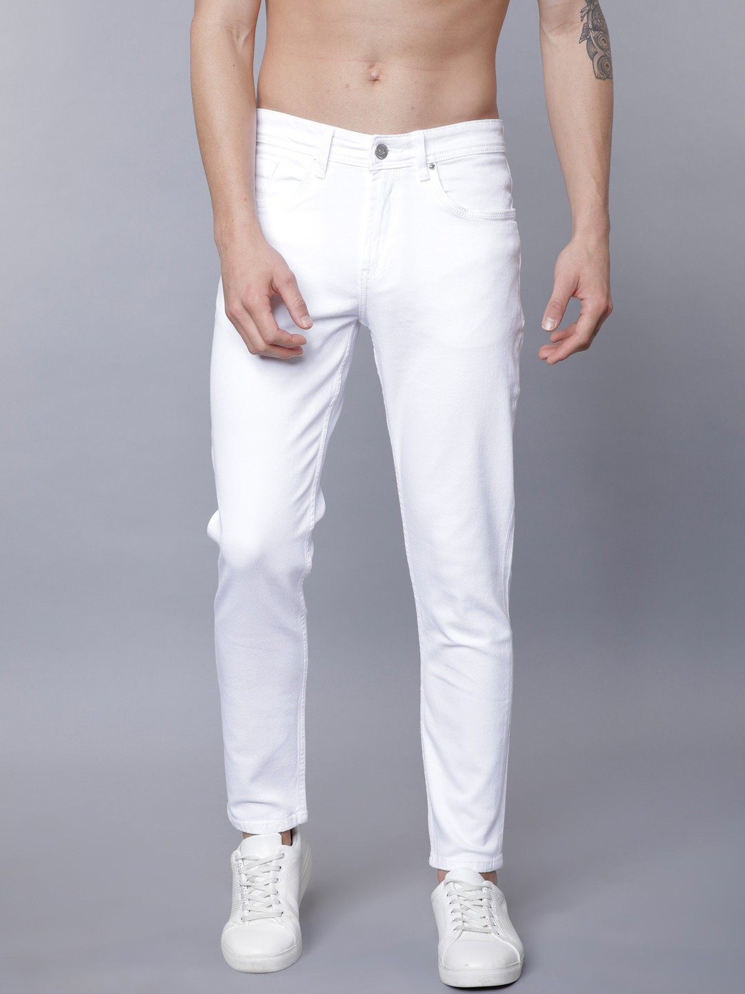 

LOCOMOTIVE Men White Tapered Fit Mid-Rise Clean Look Stretchable Jeans
