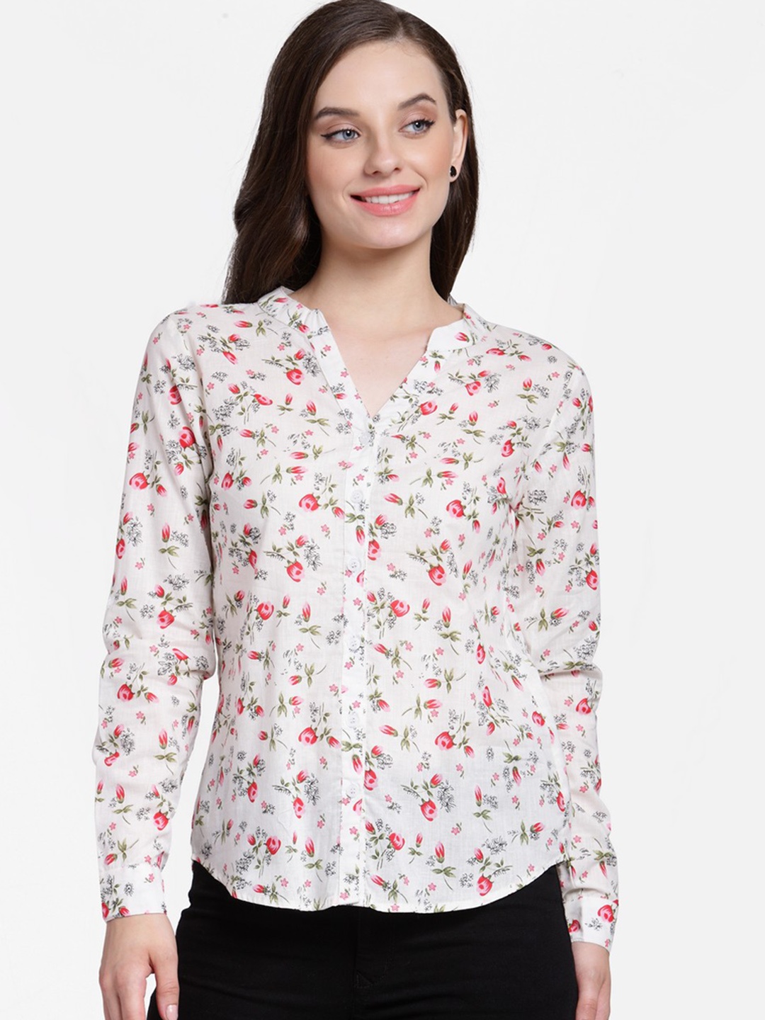 

Cation Women Cream-Coloured Regular Fit Printed Casual Shirt