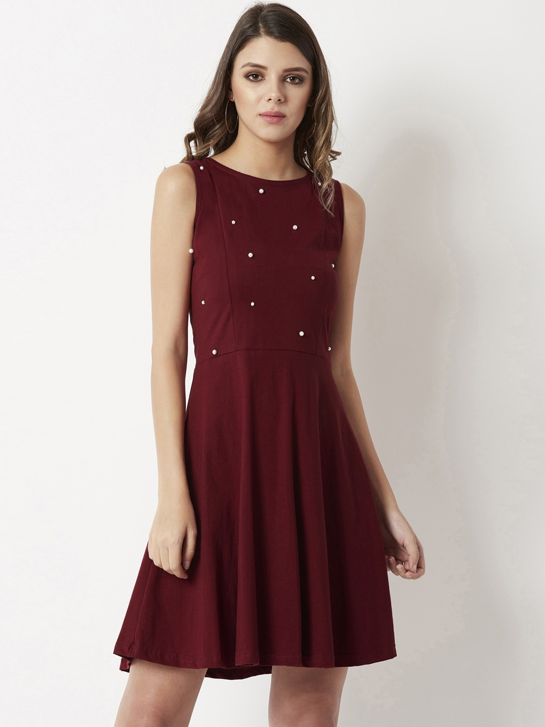 

Miss Chase Women Maroon Solid Fit and Flare Dress