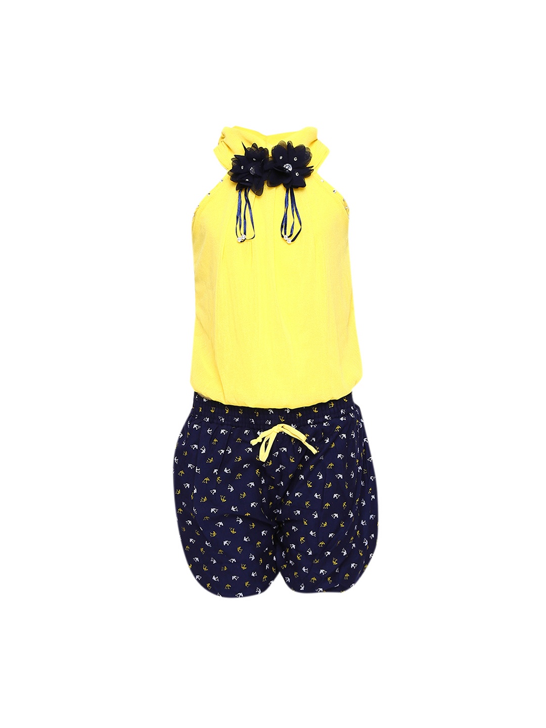 

Aarika Girls Yellow & Navy Blue Self Design Top with Shorts