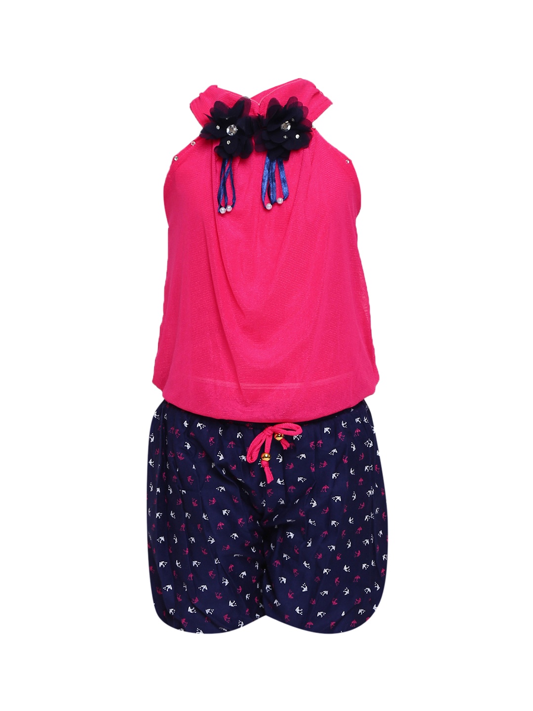 

Aarika Girls Pink & Navy Blue Self Design Top with Shorts