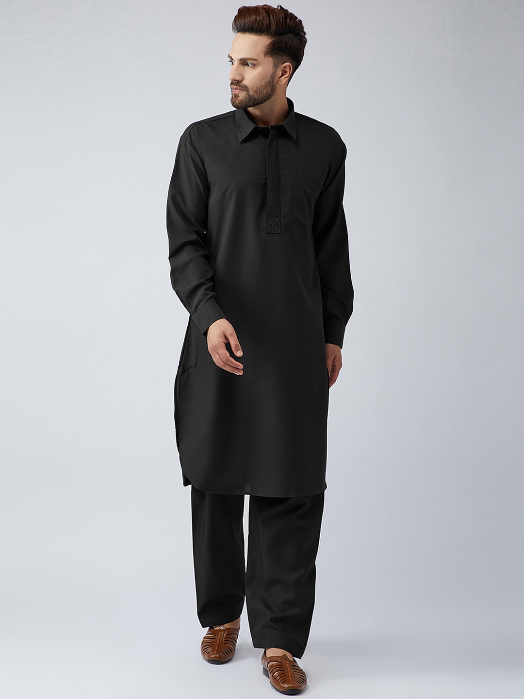 

SOJANYA Men Black & Black Solid Kurta with Salwar