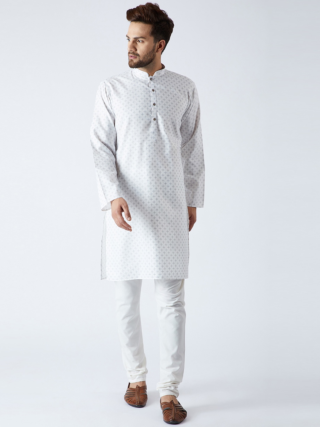 

SOJANYA Men White & Black Printed Kurta with Churidar