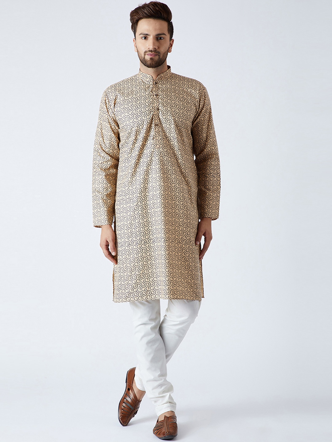 

SOJANYA Men Beige & Off-White Printed Kurta with Churidar