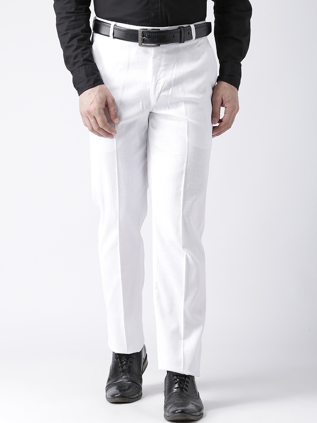 

Hangup Men White & White Solid Formal Trousers