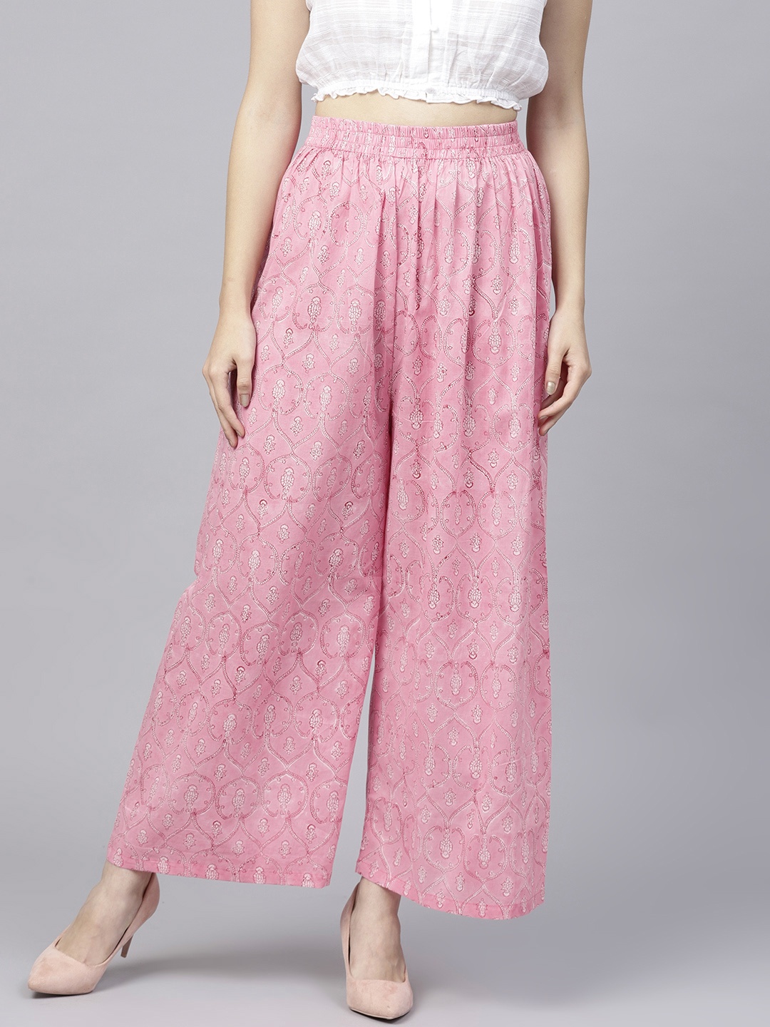 

Nayo Women Pink Straight Printed Palazzos