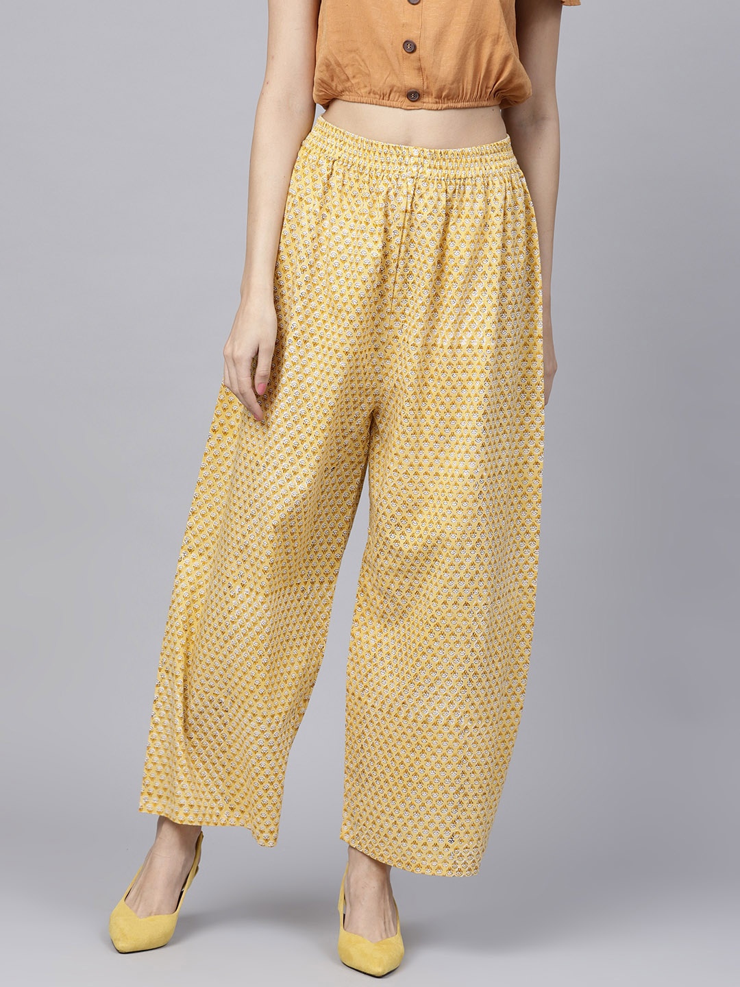 

Nayo Women Yellow Printed Straight Palazzos