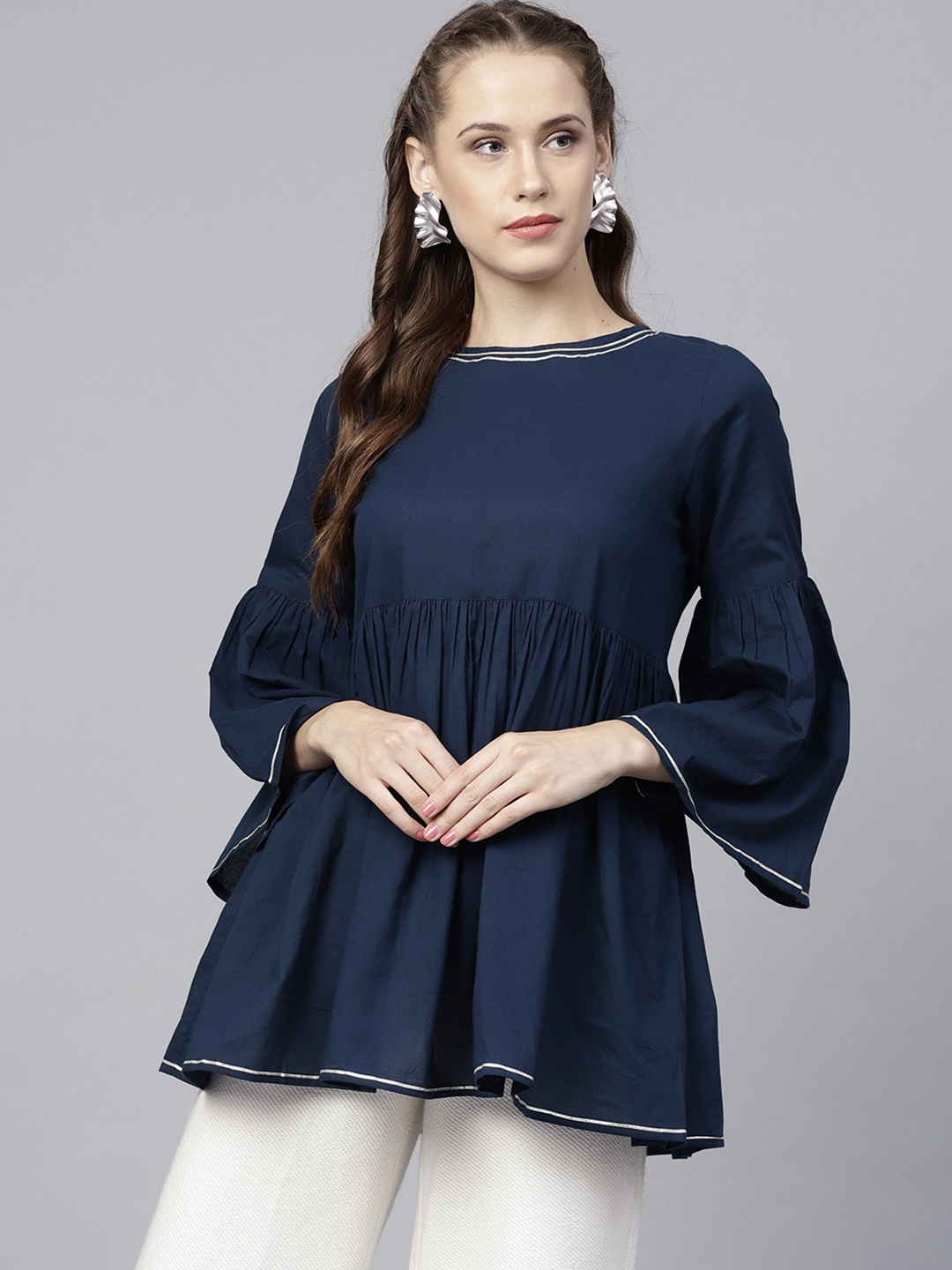 

Nayo Navy Blue Solid A-Line Tunic